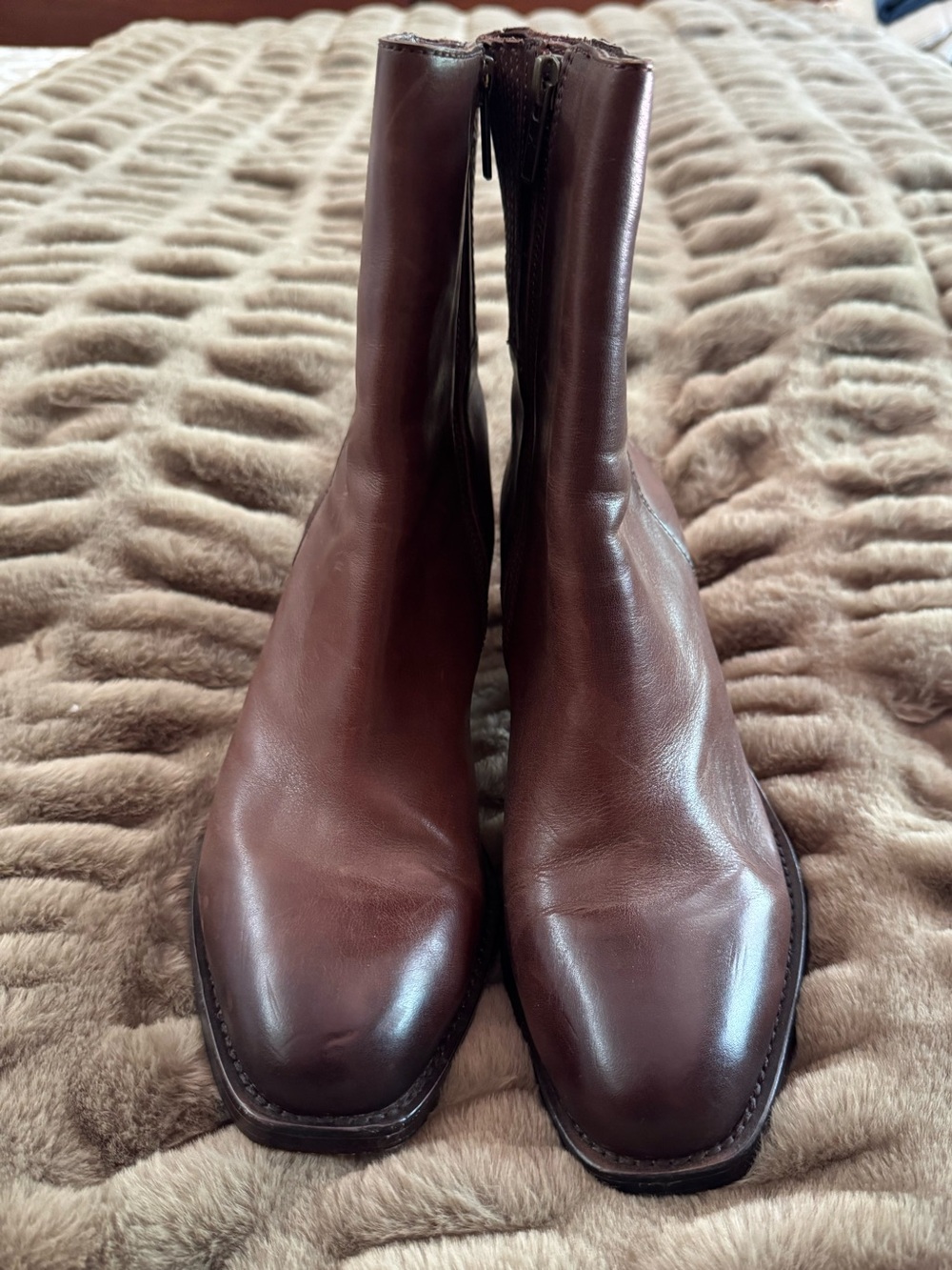 Frye Brown Leather Zip Ankle Boots